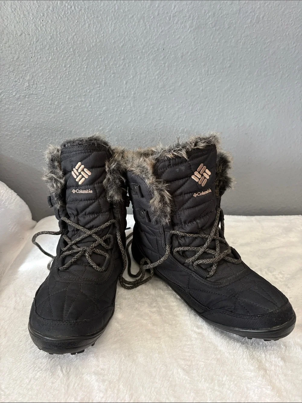 Columbia Black Quilted Faux Fur-Trim Winter Boots